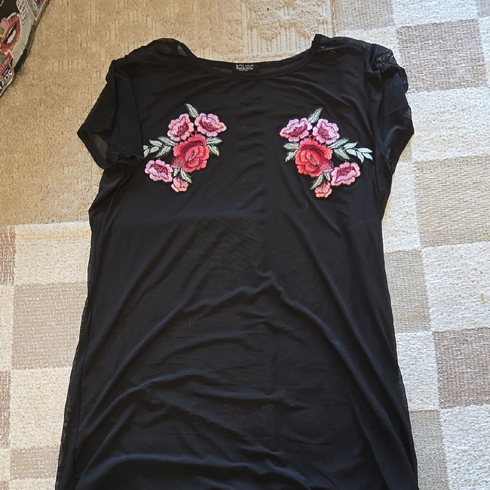 Black Floral Embroidered Top